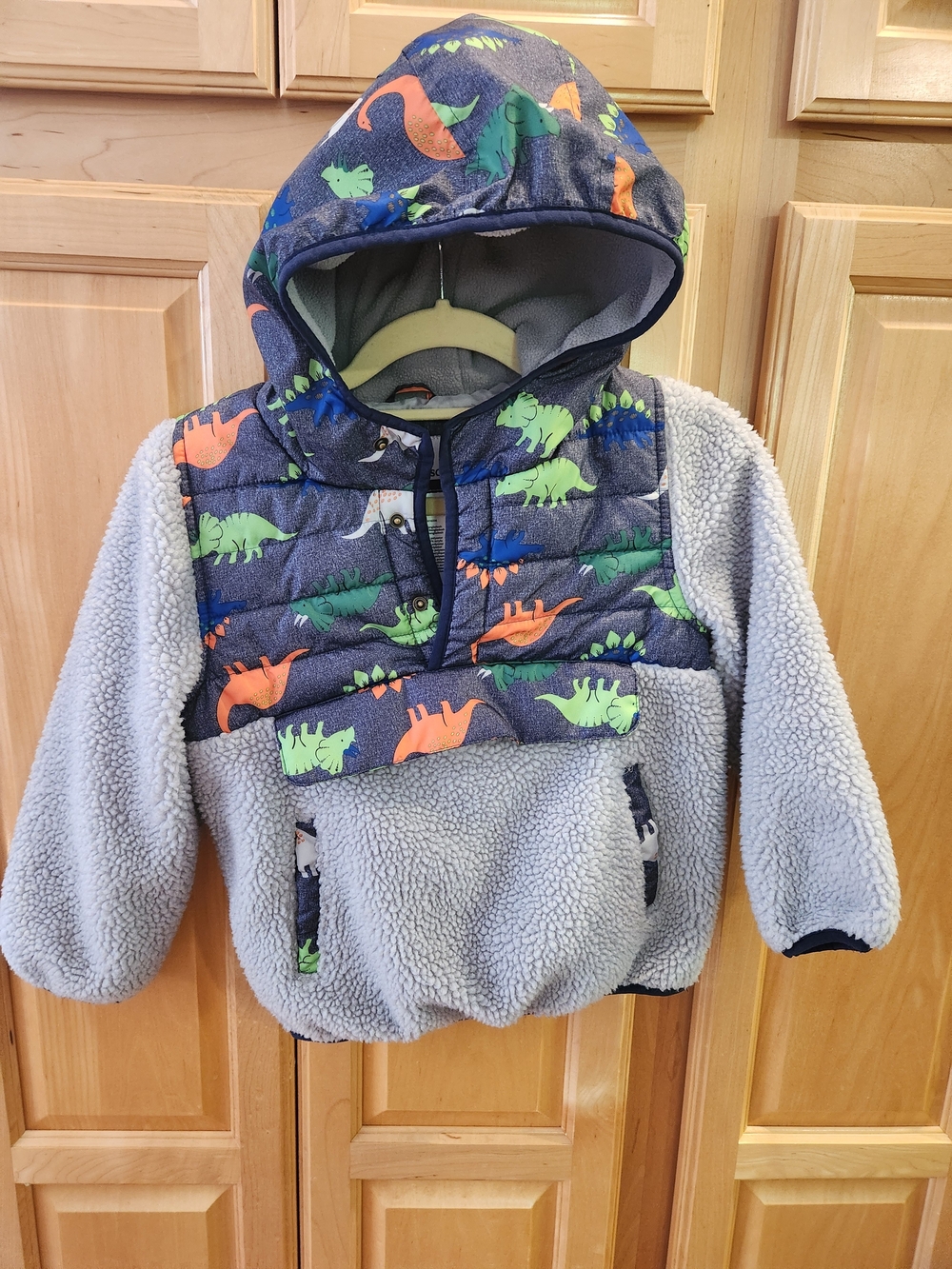 Madison Kids' Hoodie Pullover in Navy with Orange & Green Dino Print